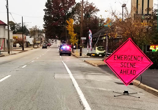 The second phase of the study was conducted on the same day of the week and the same time of day. In  this  case, the currently recommended "Emergency Scene Ahead" sign was deployed.